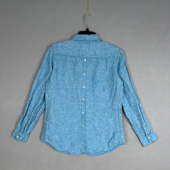 Sigrid Olsen Shirt Womens Small Blue Coastal Cottage Resort Luxury 100% Linen - Picture 6 of 15